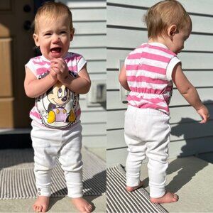 Disney | Vintage Pink Striped Graphic "Baby Mickey" Bodysuit | Size 18 Months